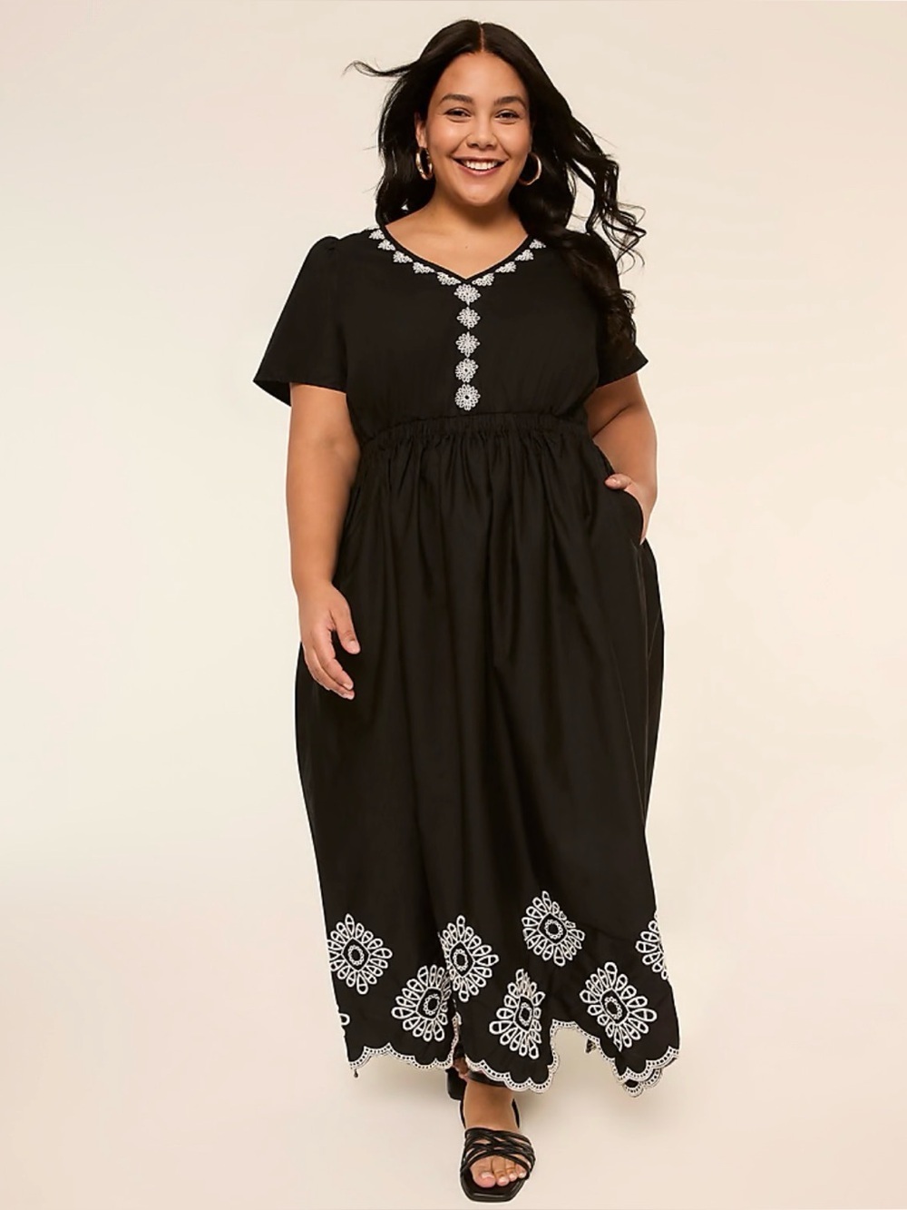 Lane Bryant 16 flutter sleeve white V neck embroidered Cottagecore maxi dress